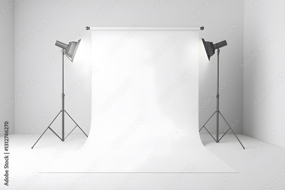 Studio Photography Setup White Backdrop Lights Mockup Studio Photography Setup White Backdrop Lights Mockup