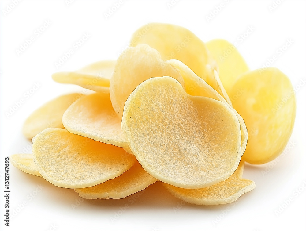 Realisitc view of Potato chips, isolated on white, food photography Realisitc view of Potato chips, isolated on white, food photography