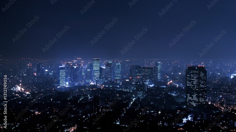 Stunning cityscape with glowing skyscrapers at night. Stunning cityscape with glowing skyscrapers at night.