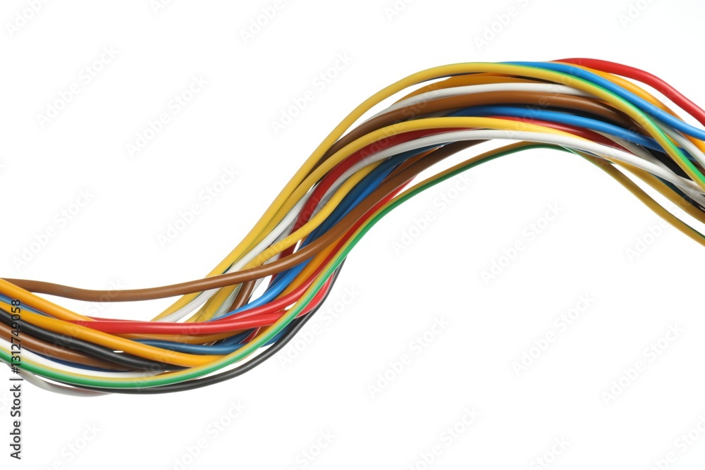 Many colorful electrical wires on white background Many colorful electrical wires on white background