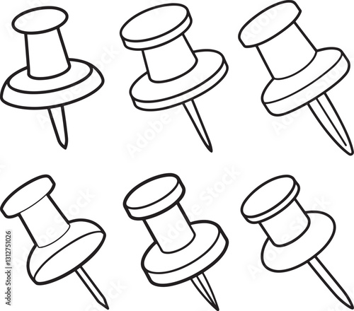 set of pushpin line art, black outline, vector and illustration, coloring book page line art drawing