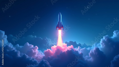 neon rocket launch over city - startup tech success