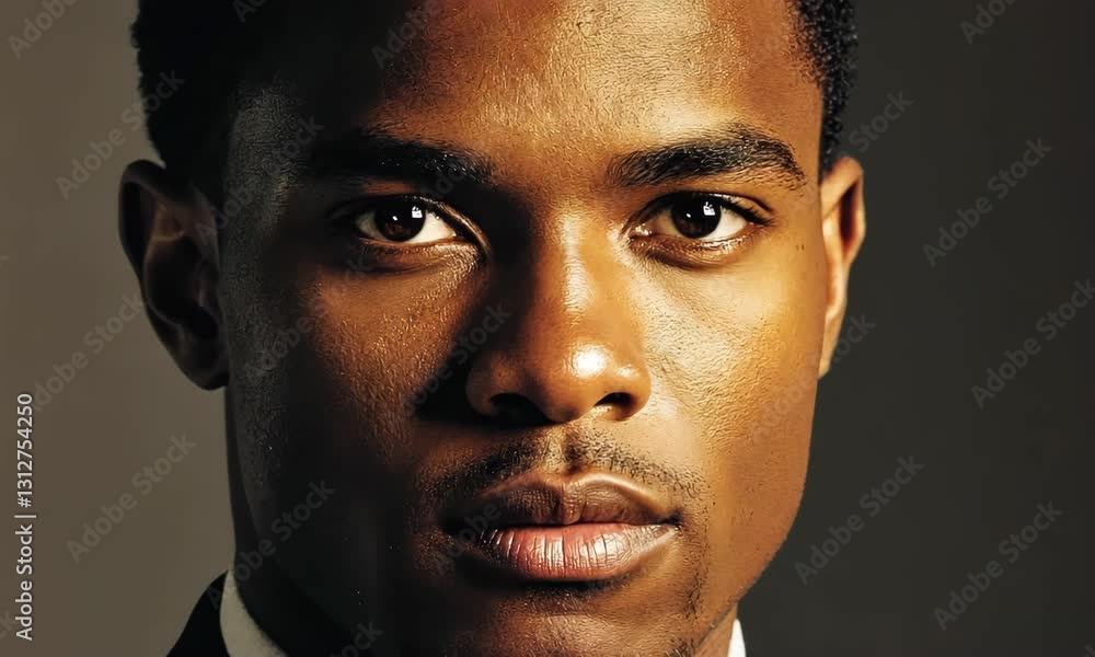 Portrait of a confident young man in a suit, showcasing determination and strength with a neutral background Portrait of a confident young man in a suit, showcasing determination and strength with a neutral background
