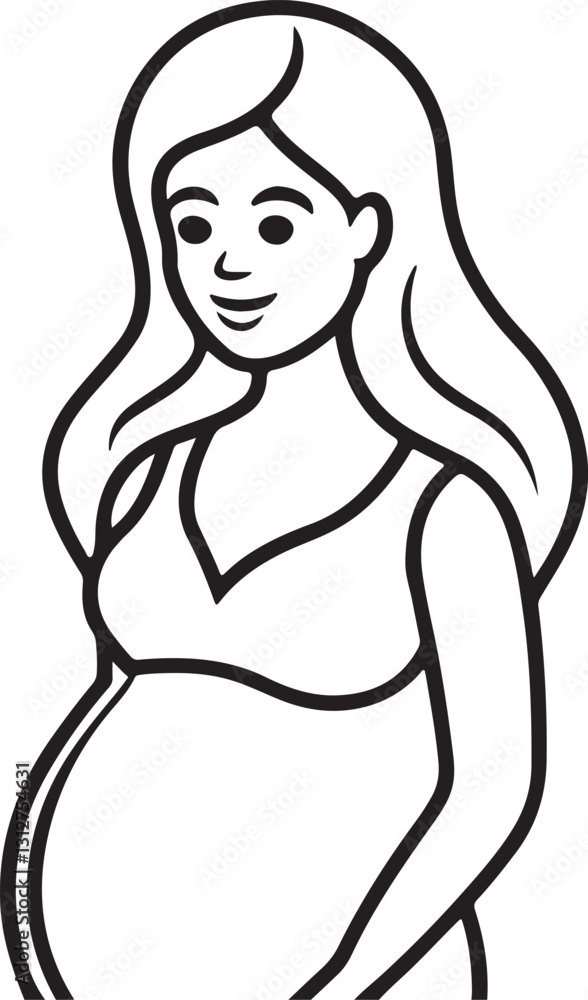 pregnant woman line art, black outline, vector and illustration, coloring book page line art drawing pregnant woman line art, black outline, vector and illustration, coloring book page line art drawing
