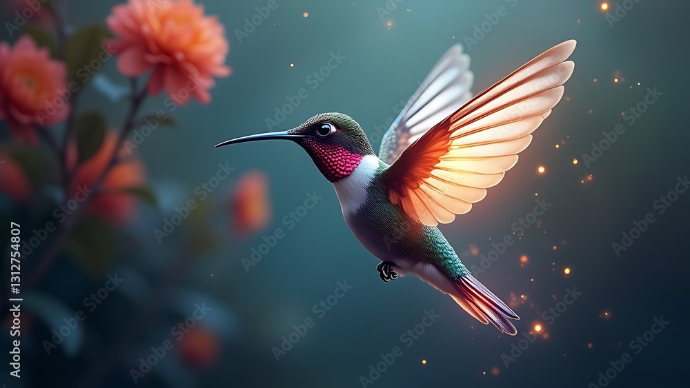 Fototapeta premium surreal hummingbird art, glowing wings design