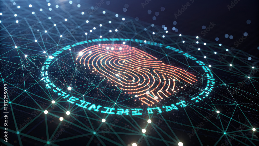 Fototapeta premium High tech digital fingerprint design made of interconnected words and lines, symbolizing security and technology