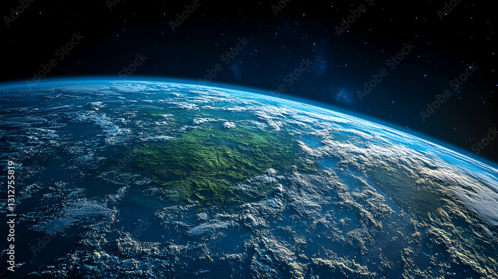 Fototapeta premium Stunning view of Earth from space, showing landmasses, clouds, and atmosphere.