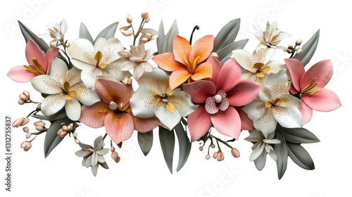 Bouquet of colorful flowers blooming with transparent background