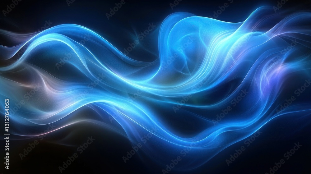 Obraz premium Blue Abstract Waves Flowing in Dark Space