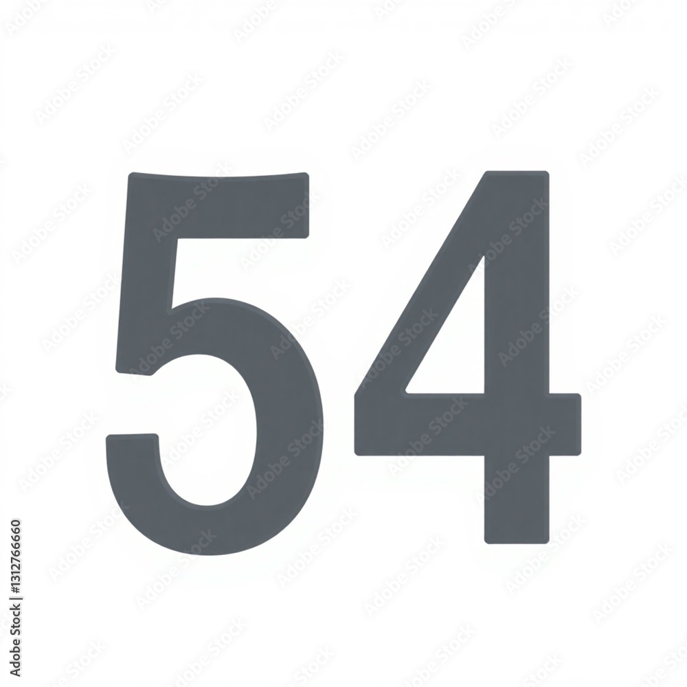 High-resolution stock photo of the number 54, rendered in a clean sans-serif font, professional commercial quality, sharp focus, neutral background High-resolution stock photo of the number 54, rendered in a clean sans-serif font, professional commercial quality, sharp focus, neutral background