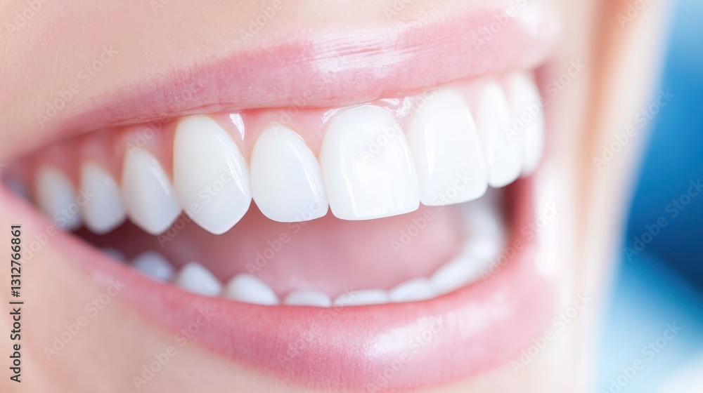 Close up of radiant smile showing healthy white teeth, soft pink lips emphasizing importance of oral hygiene and dental wellness Close up of radiant smile showing healthy white teeth, soft pink lips emphasizing importance of oral hygiene and dental wellness