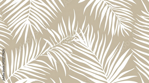 Beige background with off-white palm fronds, creating a seamless tropical pattern