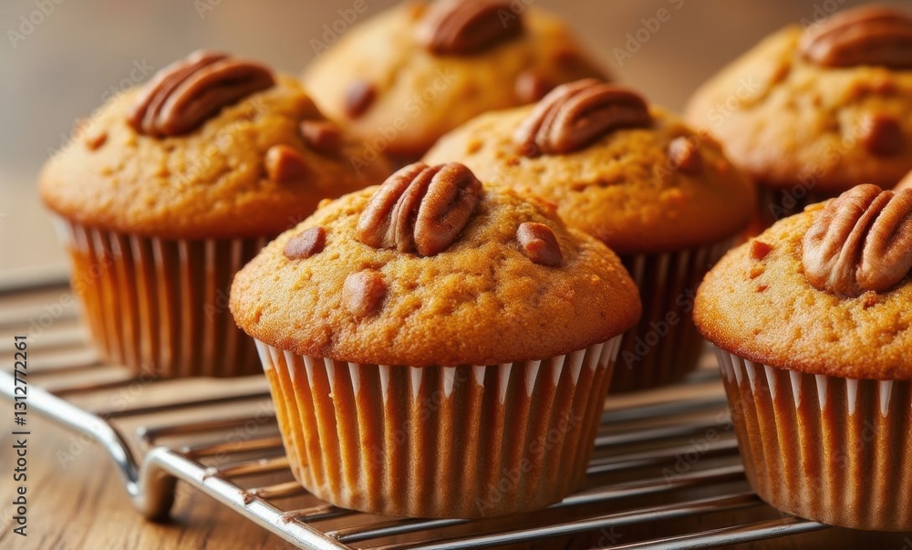Delicious pecan muffins on a rack Delicious pecan muffins on a rack