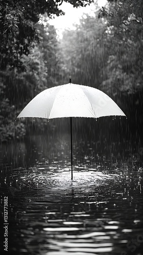 Wallpaper Mural White umbrella, rain, flooded forest Torontodigital.ca