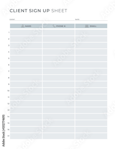 Sign up Sheet with event and date Portrait Letter size