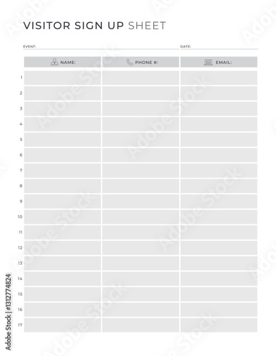 Sign up Sheet with event and date Portrait Letter size