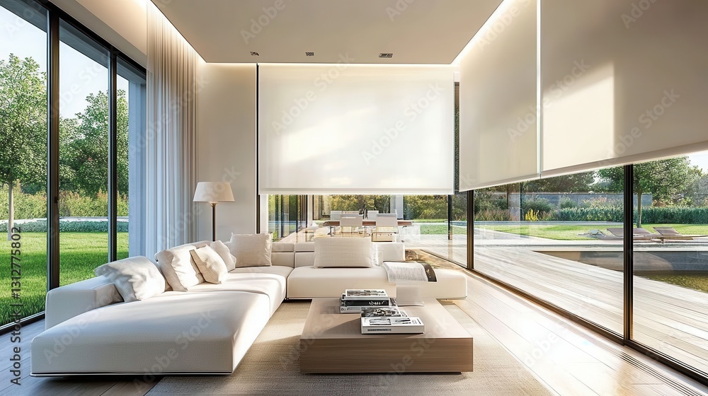 A stylish roller blind enhances the modern aesthetic of the living room. A stylish roller blind enhances the modern aesthetic of the living room.