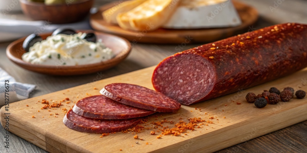 Delicious variety of cured meats and cheeses displayed on a wooden board for an enticing tasting experience