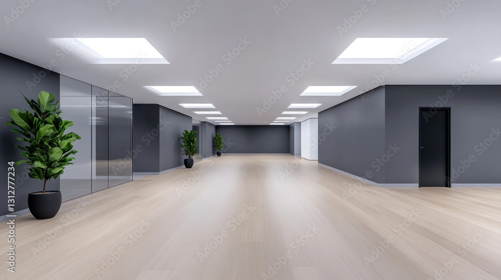 Fototapeta premium Modern Office Corridor: Minimalist Design, Empty Space, Clean Lines
