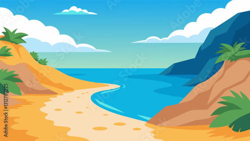 Through guided visualization the the leads the client to a serene secluded beach cove where they can feel the gentle ocean breeze and the warm sand between their toes.. Vector illustration