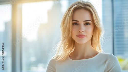Free Download Confident Professional Woman in Modern Office Setting with Bright Ambiance - GFXLoad