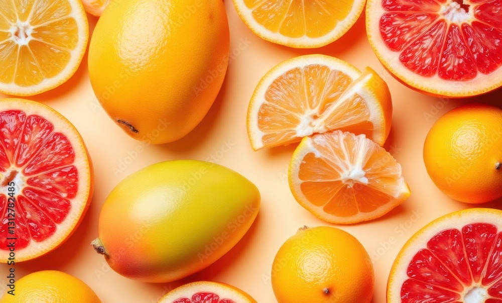 Vibrant citrus fruits and mango Vibrant citrus fruits and mango