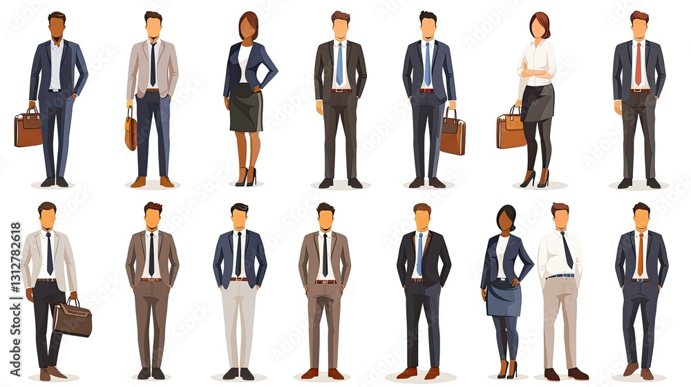 A collection of diverse professionals in business attire, showcasing various styles and poses. A collection of diverse professionals in business attire, showcasing various styles and poses.