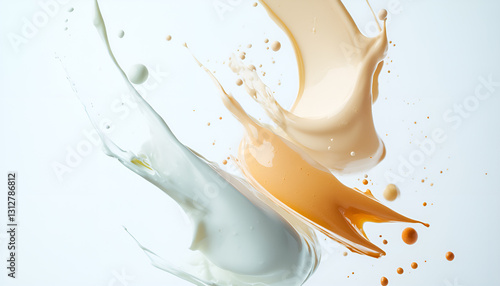 Various cosmetics in the air on a white background