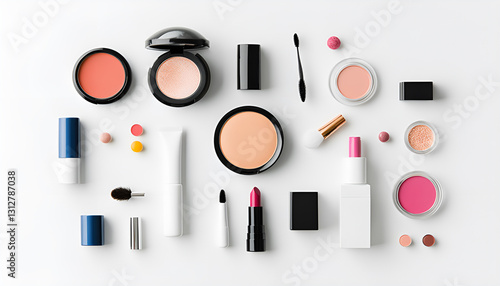 Various cosmetics in the air on a white background