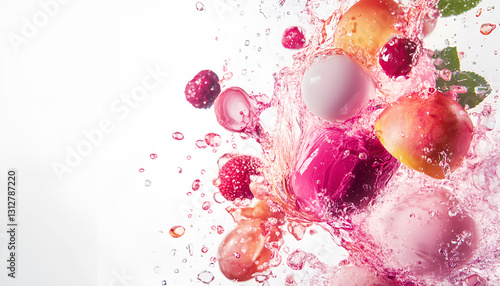 Various cosmetics in the air on a white background