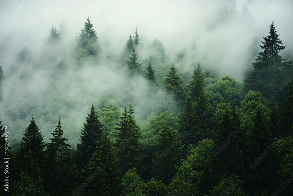 Mountain Forest in the Fog – Silence and Tranquility of Nature, Mountain Forest Wrapped in Fog – Mystical Nature, Green Mountain Forest Immersed in Thick Fo Mountain Forest in the Fog – Silence and Tranquility of Nature, Mountain Forest Wrapped in Fog – Mystical Nature, Green Mountain Forest Immersed in Thick Fo