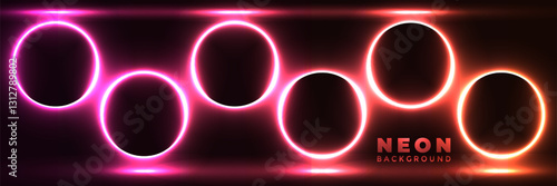 Pink, red neon circles glow dark room background