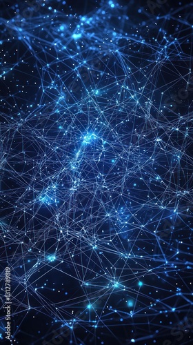 Abstract Blue Network:  Interconnected Nodes and Lines