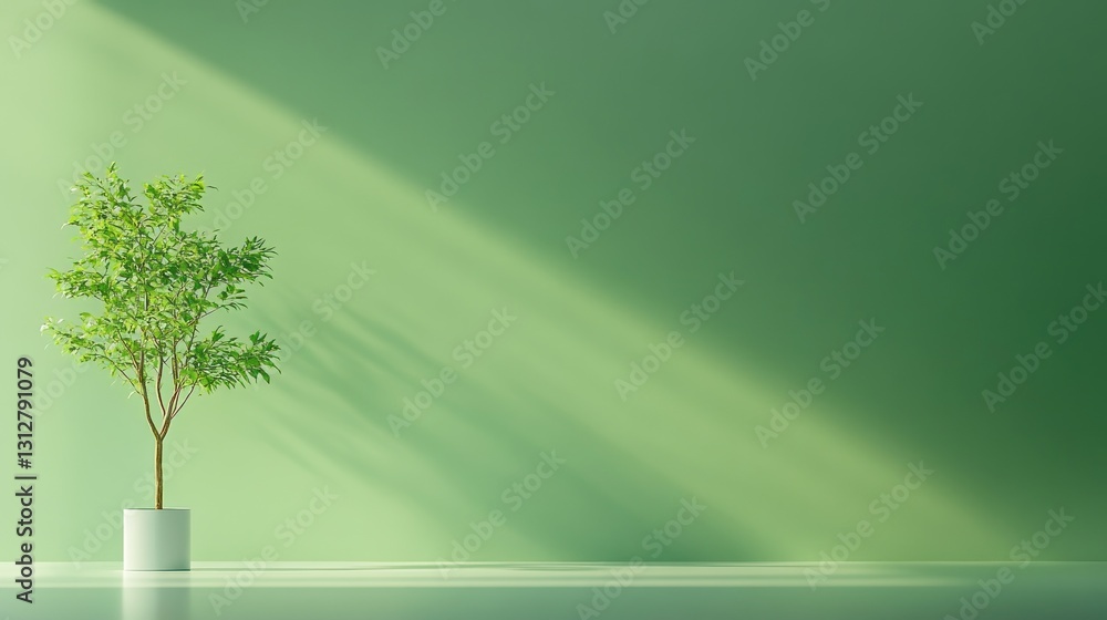Obraz premium Serene Green Room with Potted Plant and Sunlight