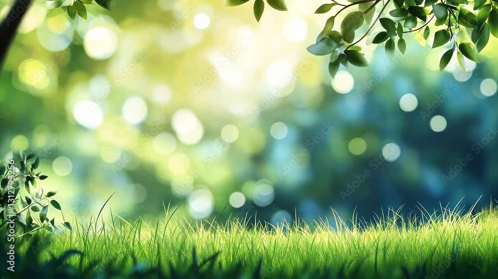 A serene, low-angle video frame of a sunlit meadow with blurred bokeh effect, capturing vibrant green grass and leaves in a tranquil, dreamy style. Live desktop wallpaper. A serene, low-angle video frame of a sunlit meadow with blurred bokeh effect, capturing vibrant green grass and leaves in a tranquil, dreamy style. Live desktop wallpaper.