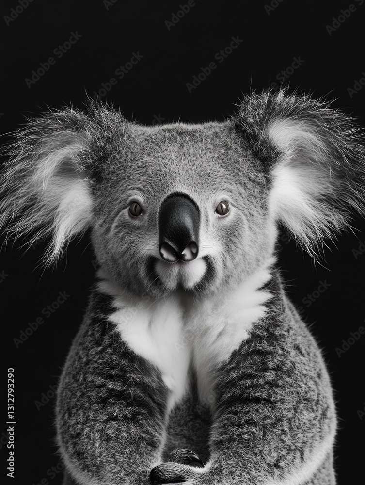 Close-up of a koala with its mouth open, smiling and looking directly at the camera. Close-up of a koala with its mouth open, smiling and looking directly at the camera.
