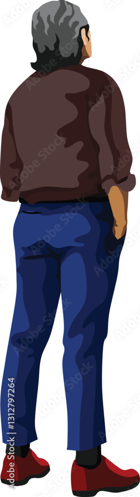 Standing Man Behind Action People Vector Standing Man Behind Action People Vector