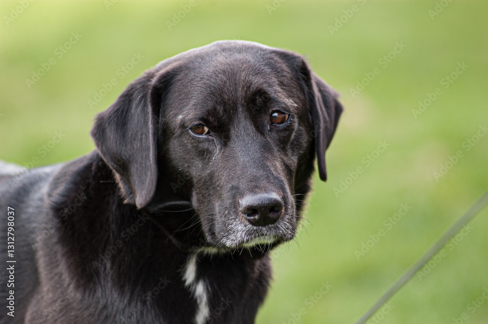 black labrador retriever gazing attentively in a natural outdoor setting. black labrador retriever gazing attentively in a natural outdoor setting.