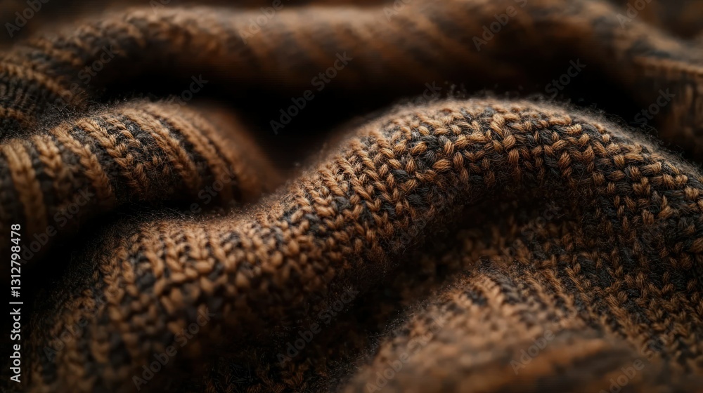 Close-up textured brown knit fabric background Close-up textured brown knit fabric background