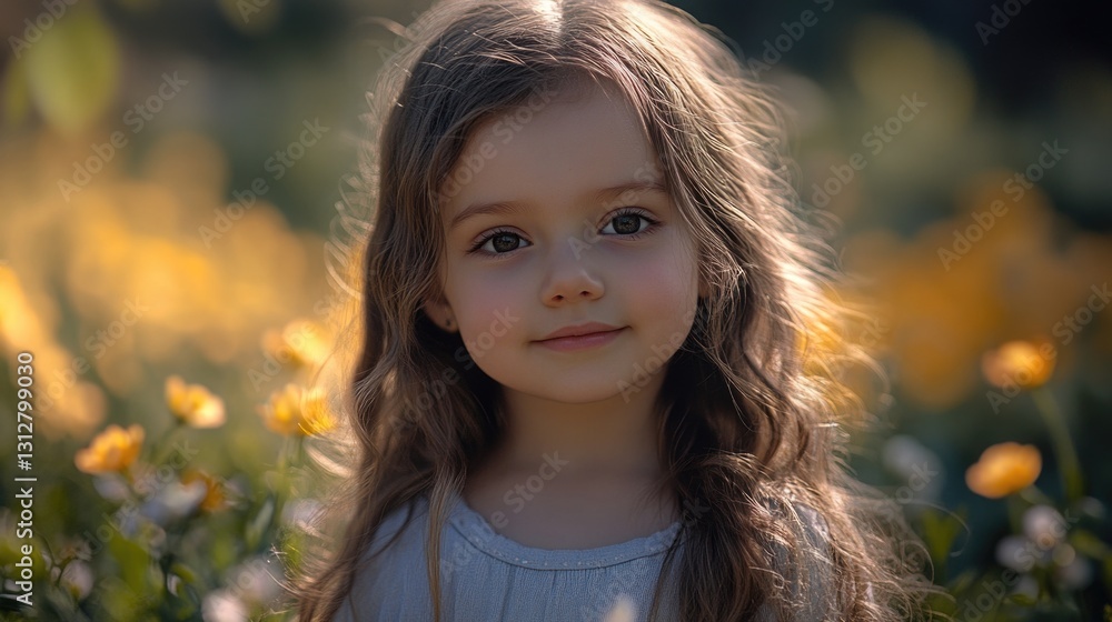 Golden girl with hair blowing in the wind, surrounded by a field of dandelions. Golden girl with hair blowing in the wind, surrounded by a field of dandelions.
