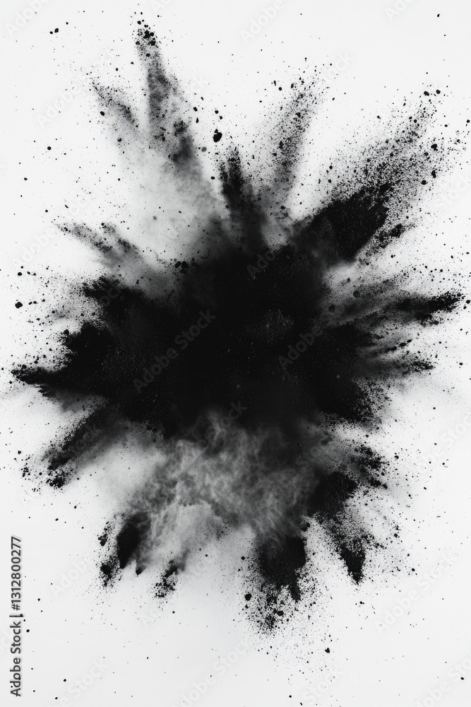This image captures a dramatic scene of destruction and chaos. A large explosion has occurred, leaving behind a cloud of black and white dust particles. This image captures a dramatic scene of destruction and chaos. A large explosion has occurred, leaving behind a cloud of black and white dust particles.