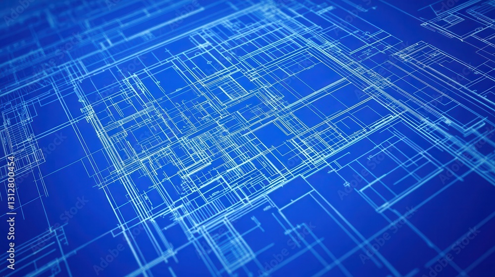 Fototapeta premium A blueprint floor plan in a vertical format displays an architectural background with precise technical drawings.