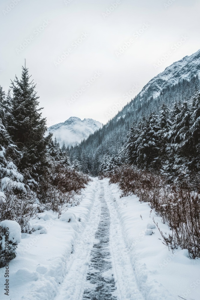 Fototapeta premium Winter hiking path through forest