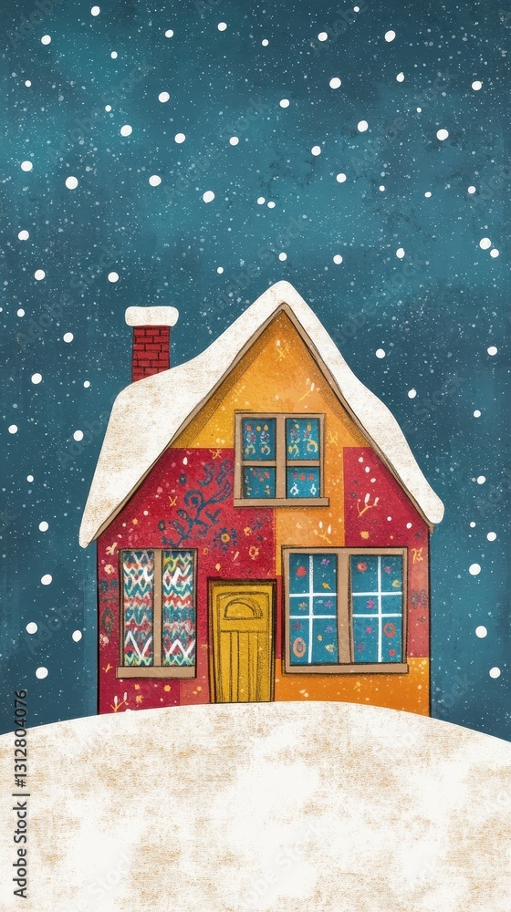 Fototapeta premium A colorful and quaint house in the snowy winter landscape