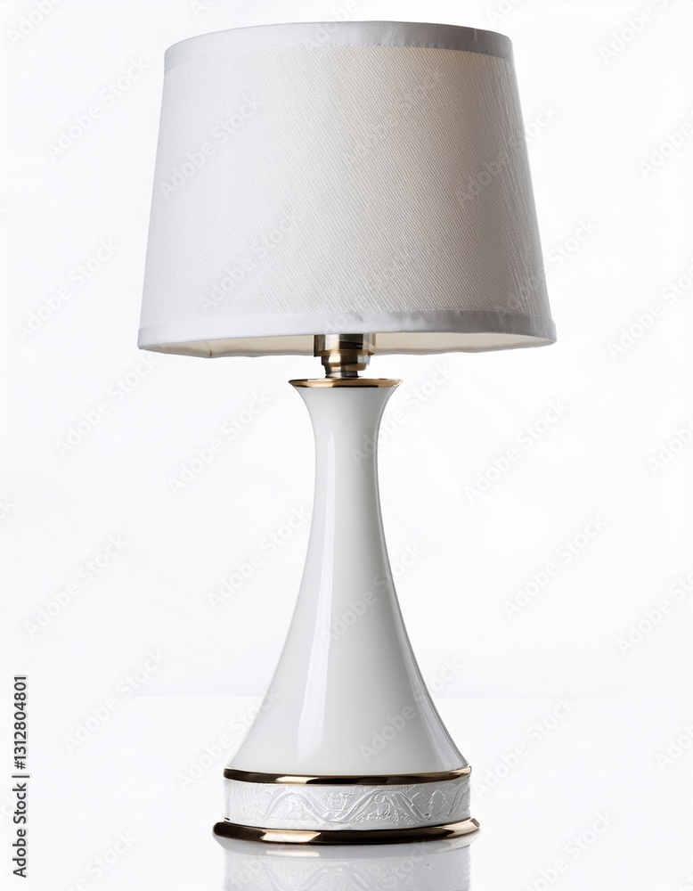 Fototapeta premium Elegant modern lamp with a white shade and decorative base in a minimalistic setting