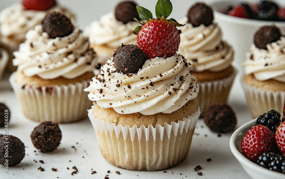 Vanilla Cupcakes with Strawberry and Chocolate Garnish Vanilla Cupcakes with Strawberry and Chocolate Garnish