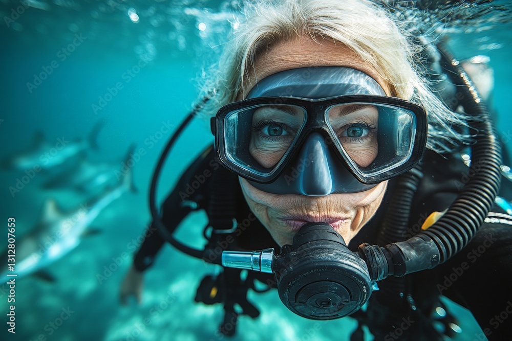 Discovering the underwater world while snorkeling with dolphins in clear blue waters Discovering the underwater world while snorkeling with dolphins in clear blue waters