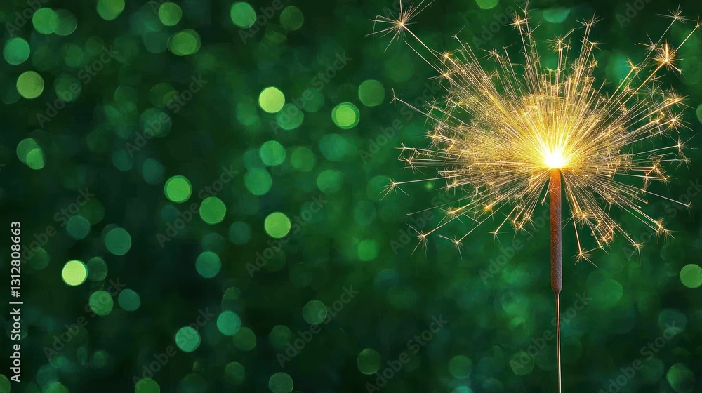 Fototapeta premium Sparkler Magic: A Festive Green Bokeh Background