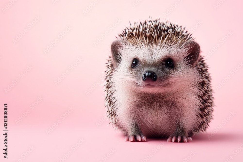 Obraz premium Cute hedgehog resting on a soft pink background while showcasing its adorable features and quills
