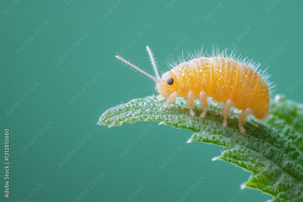 Bright yellow insect resting on a green leaf captures nature's intricate details in close-up Bright yellow insect resting on a green leaf captures nature's intricate details in close-up